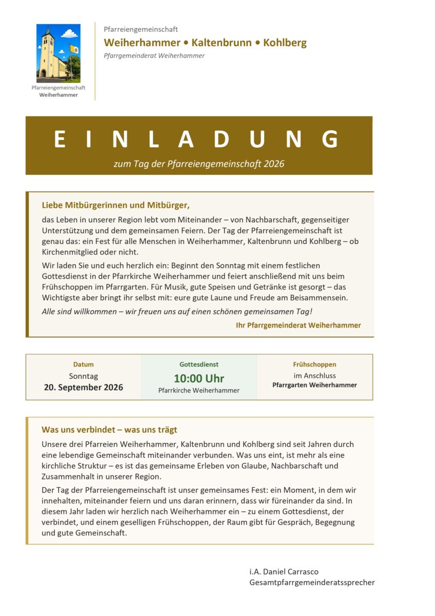 Tag der Pfarreiengemeinschaft in Weiherhammer am 20.09.2026
