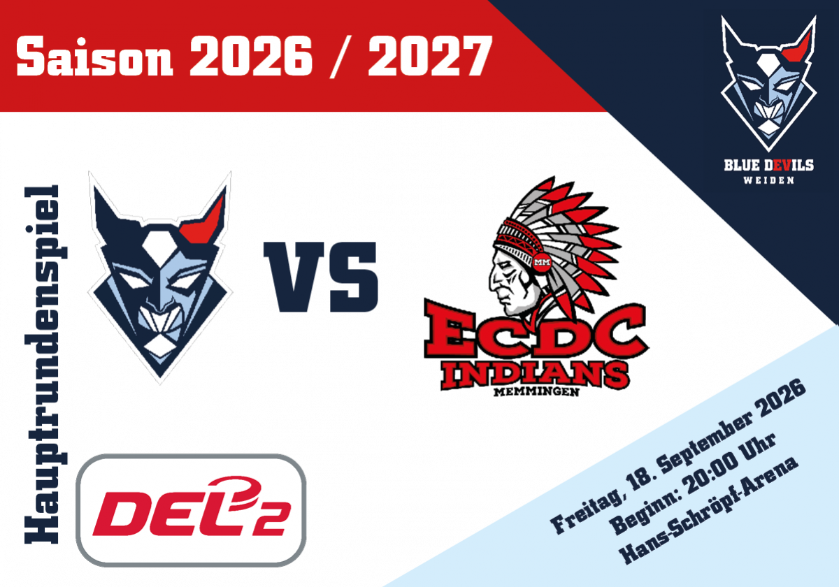 Eishockey: Blue Devils Weiden vs. ECDC Memmingen Indians in Weiden
