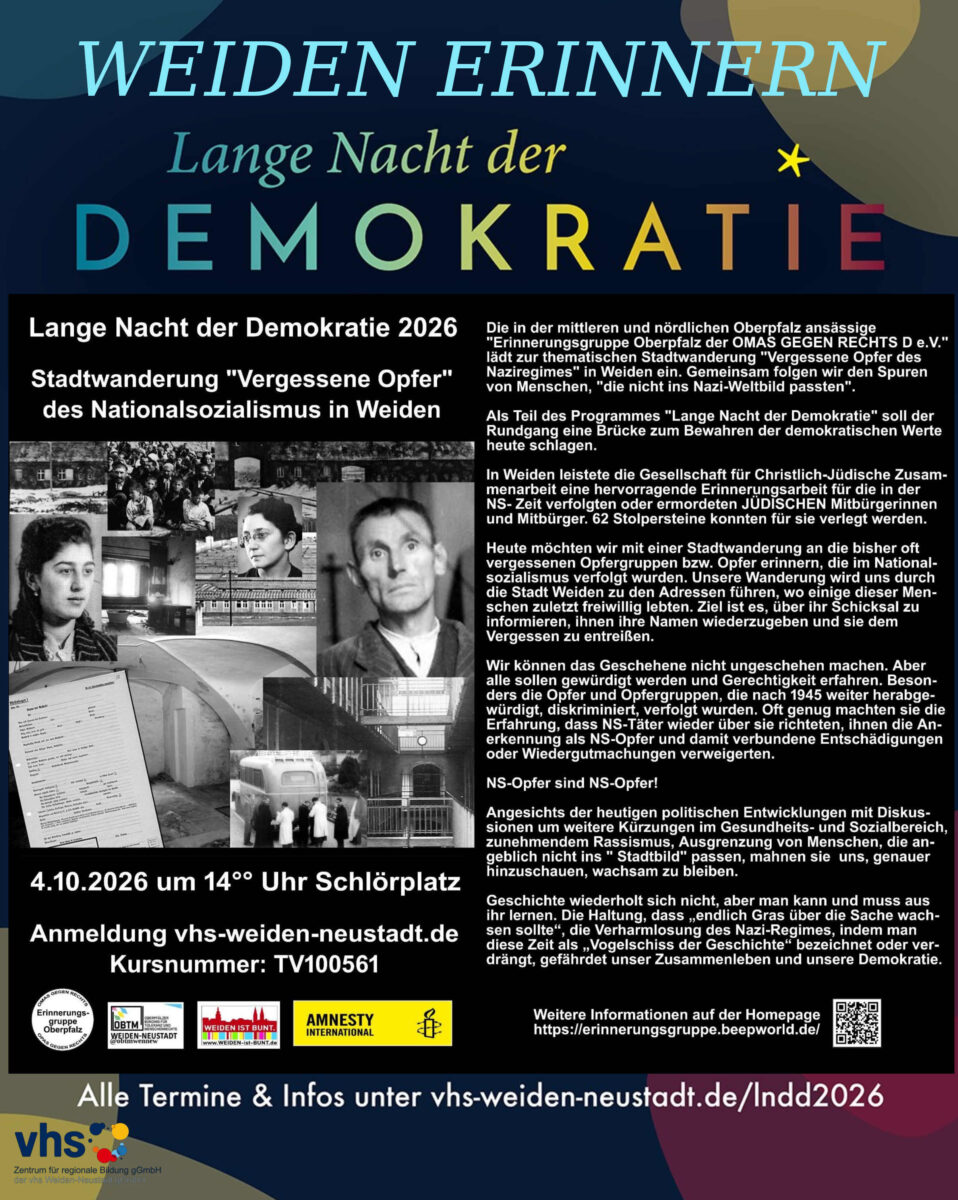 Lange Nacht der Demokratie - Stadtwanderung "Vergessenen Opfer des Nationalsozialismus in Weiden