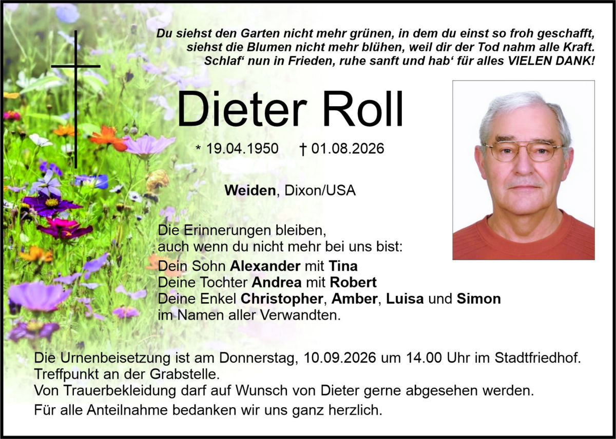 Traueranzeige Dieter Roll, Weiden