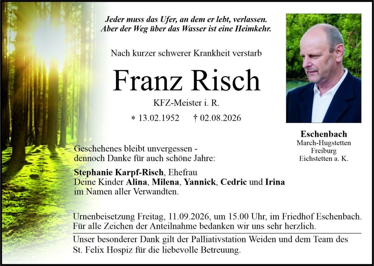 Traueranzeige Franz Risch, Eschenbach
