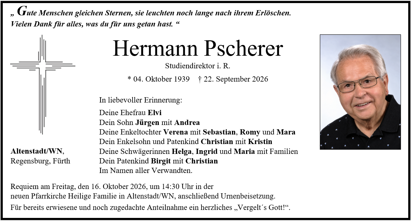 Traueranzeige Hermann Pscherer, Altenstadt/WN