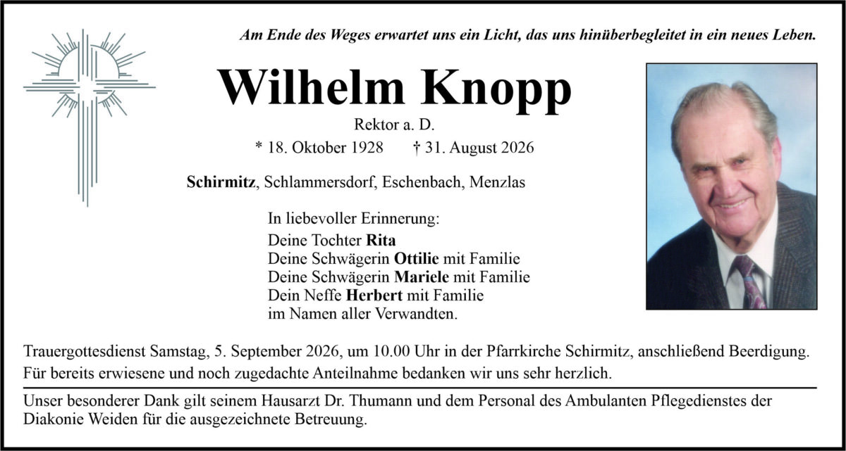 Traueranzeige Knopp, Schirmitz