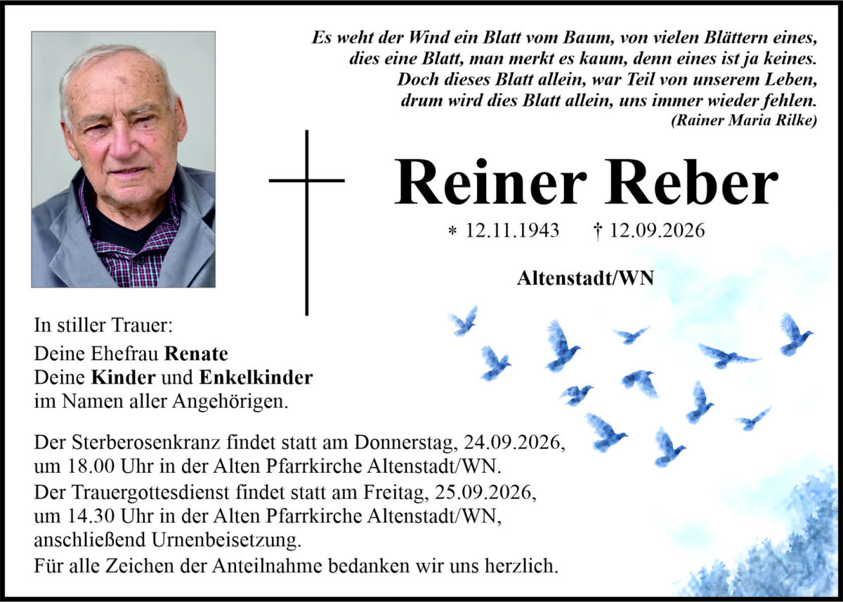 Traueranzeige Reiner Reber, Altenstadt/WN