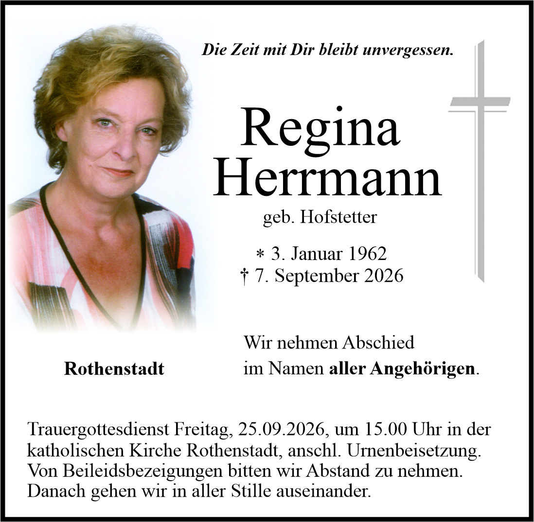 Traueranzeige Regina Herrmann, Rothenstadt