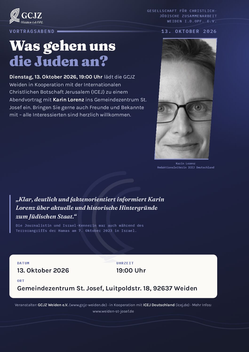 Israel-Vortrag mit ICEJ-Redaktionsleiterin Karin Lorenz in Weiden