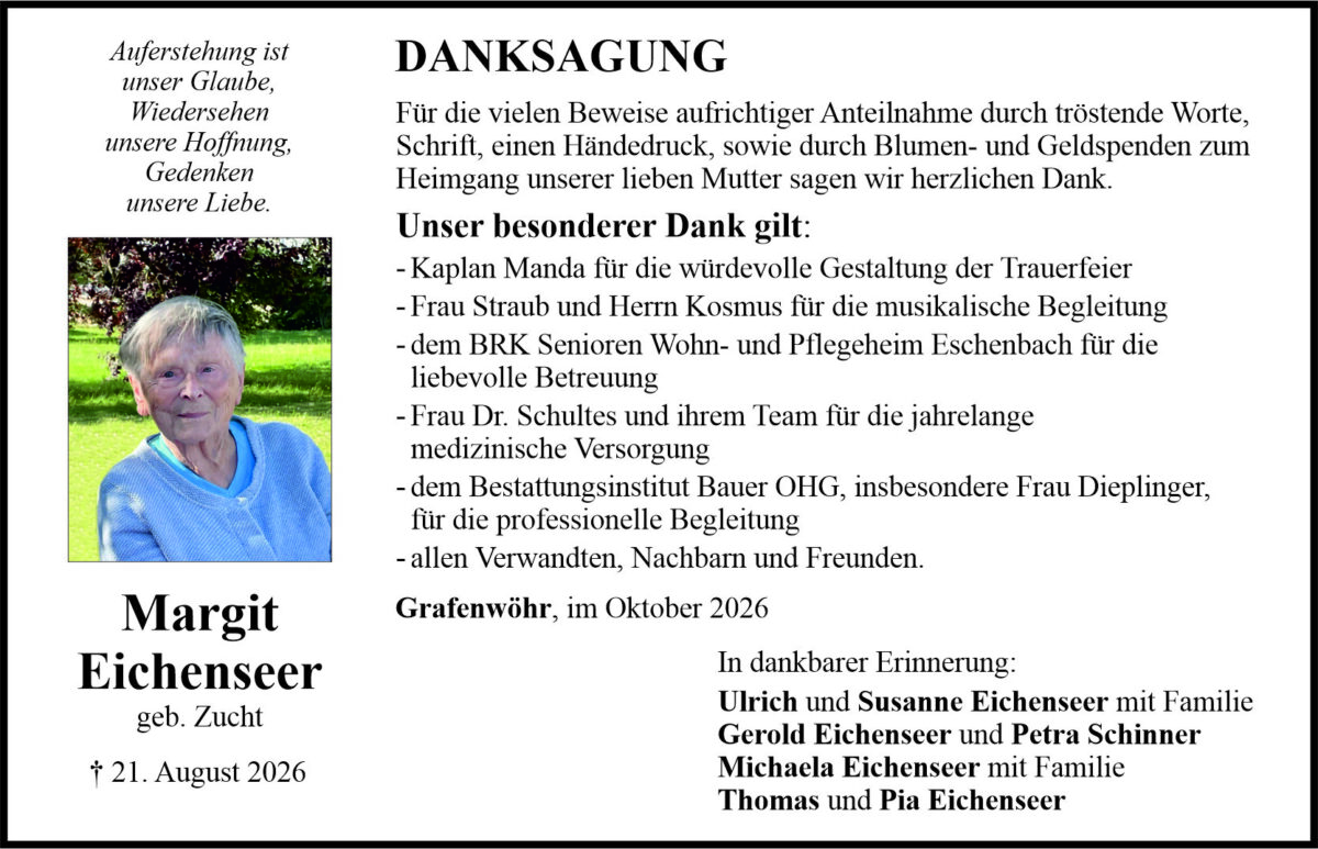 Danksagung Margit Eichenseer, Grafenwöhr