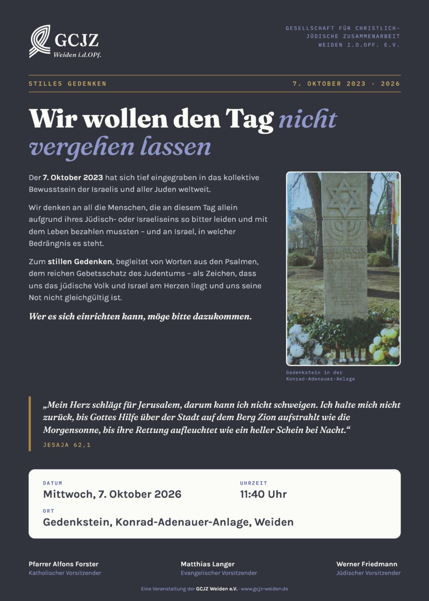 Stilles Gedenken für die israelischen Opfer des Massakers am 7.10.23 - Konrad-Adenauer-Anlage, Weiden