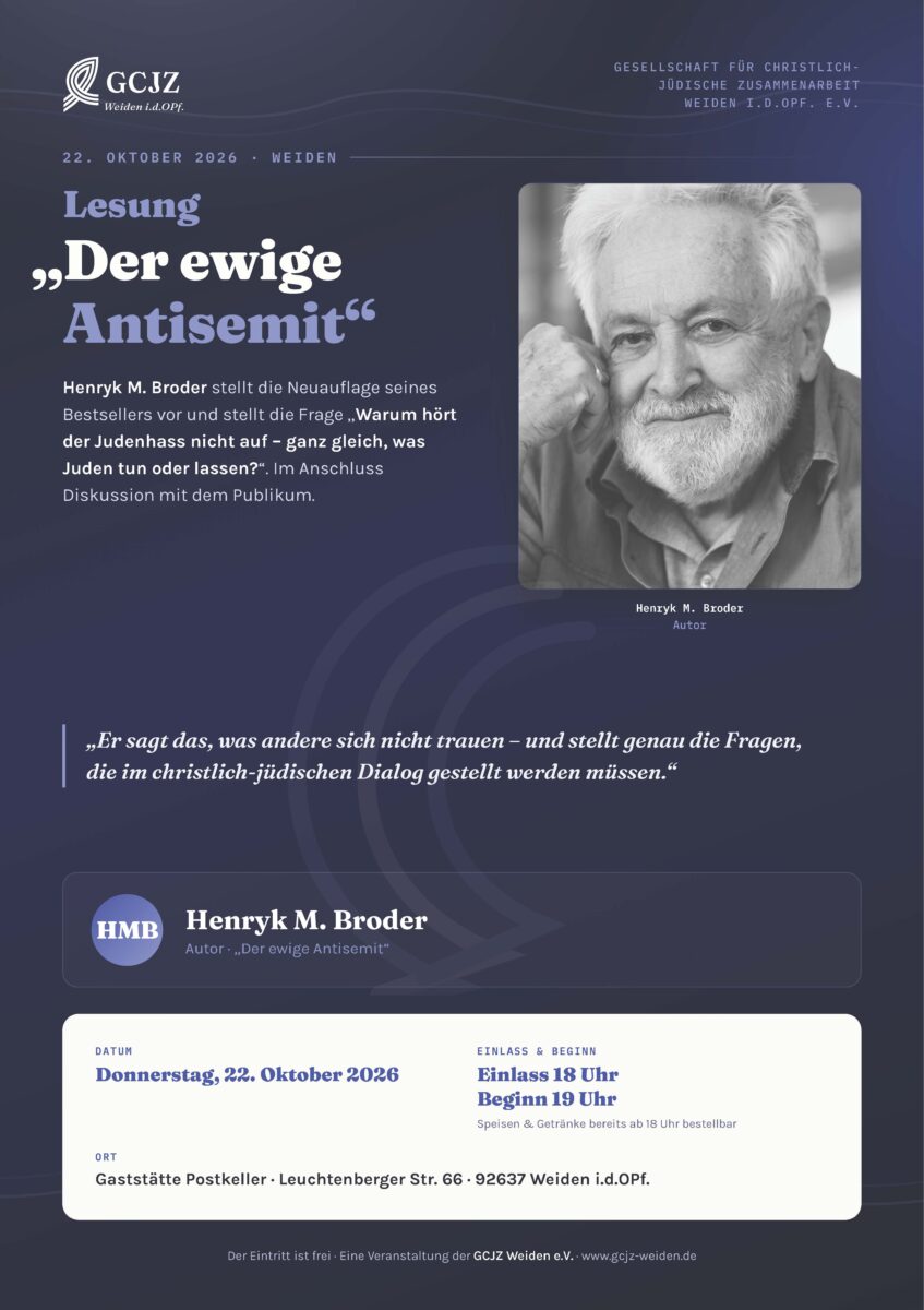 Henryk M. Broder in Weiden – „Der ewige Antisemit“ am Do, 22.10. um 19 Uhr im Postkeller