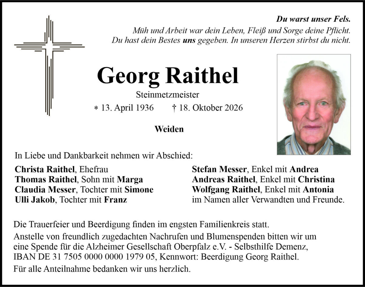 Traueranzeige Georg Raithel, Weiden