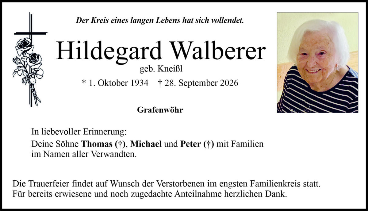 Traueranzeige Hildegard Walberer, Grafenwöhr