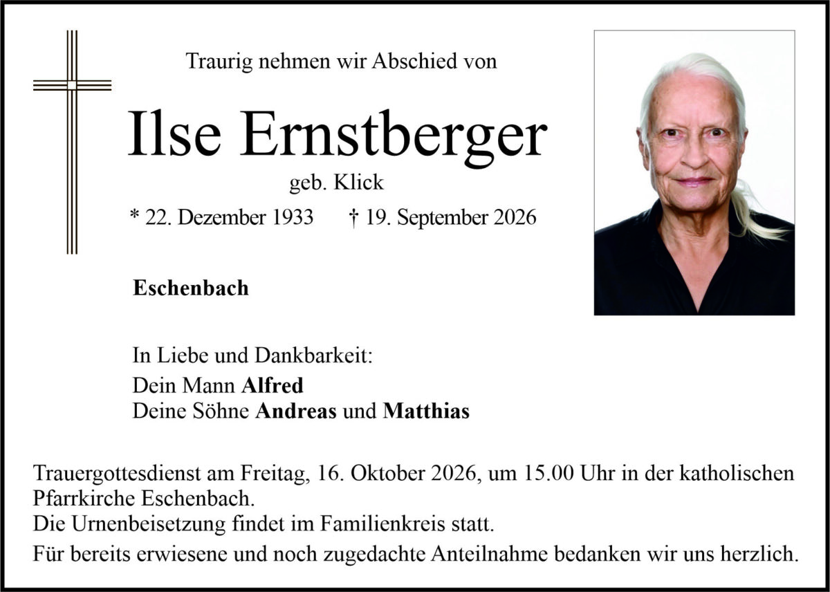 Traueranzeige Ilse Ernstberger, Eschenbach