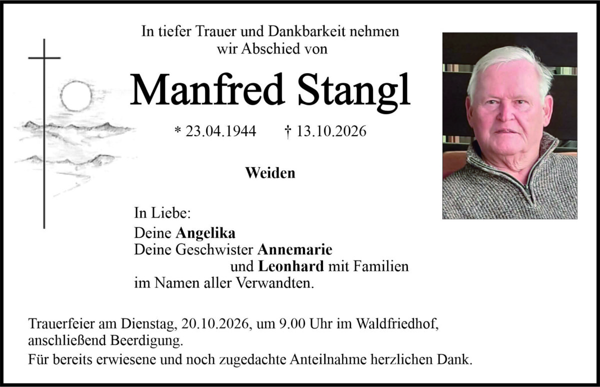 Traueranzeige Manfred Stangl, Weiden