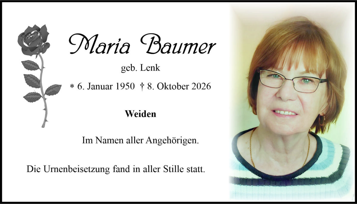 Traueranzeige Maria Baumer, Weiden