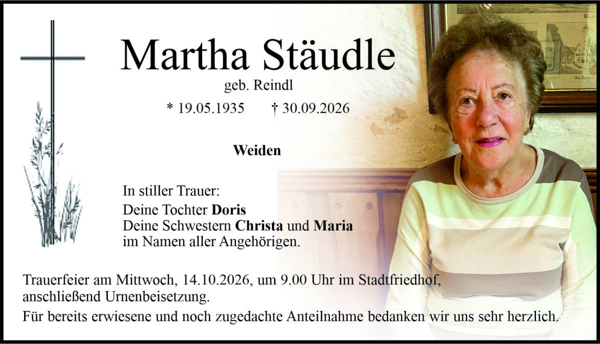Traueranzeige Martha Stäudle, Weiden