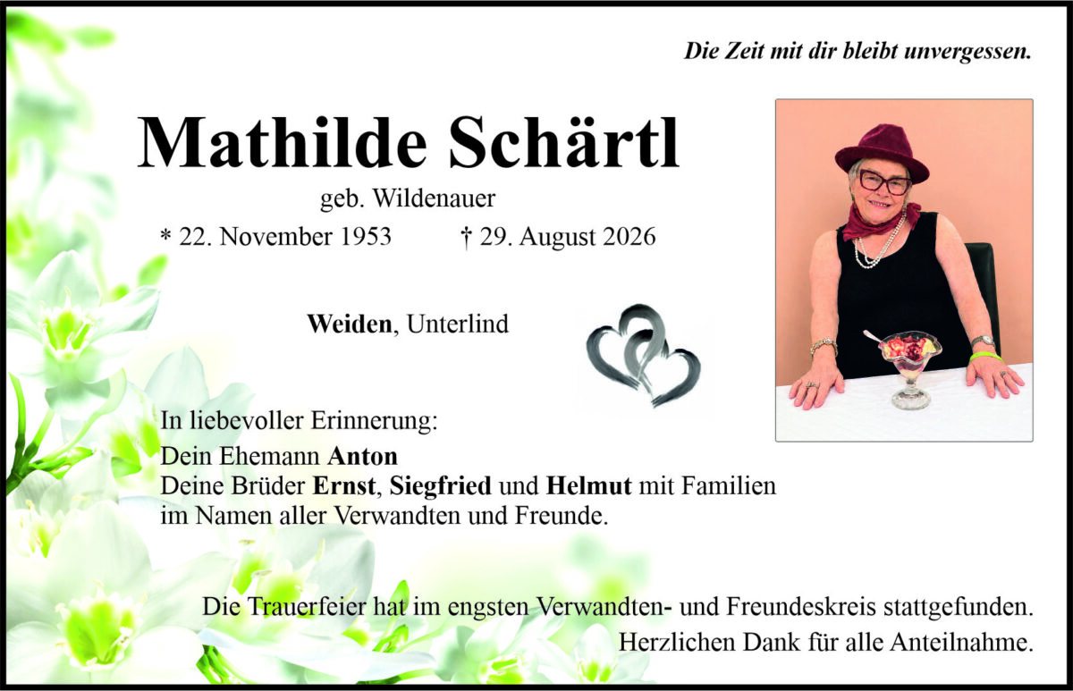 Traueranzeige Mathilde Schärtl, Weiden
