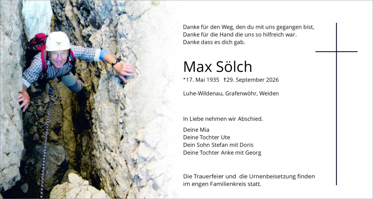 Traueranzeige Max Sölch, Luhe-Wildenau