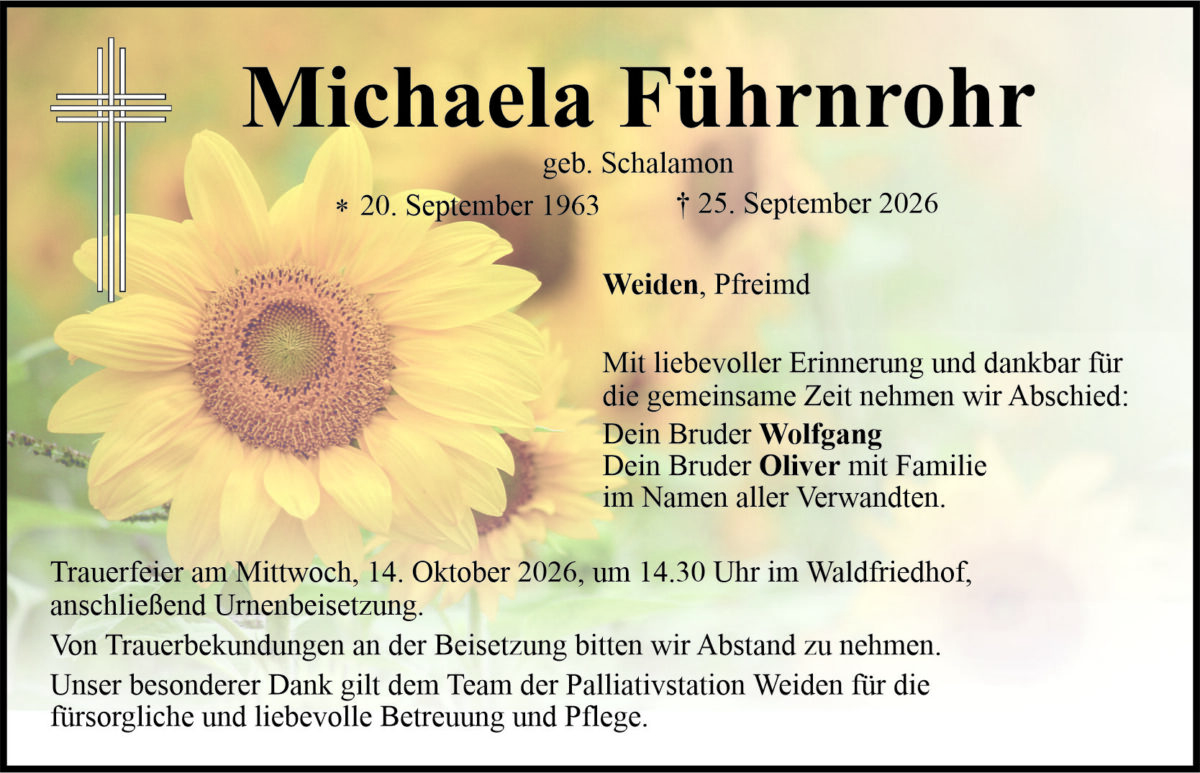 Traueranzeige Michaela Führnrohr, Weiden