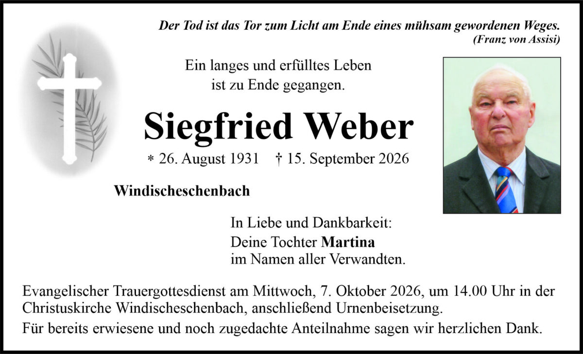 Traueranzeige Siegfried Weber, Windischeschenbach