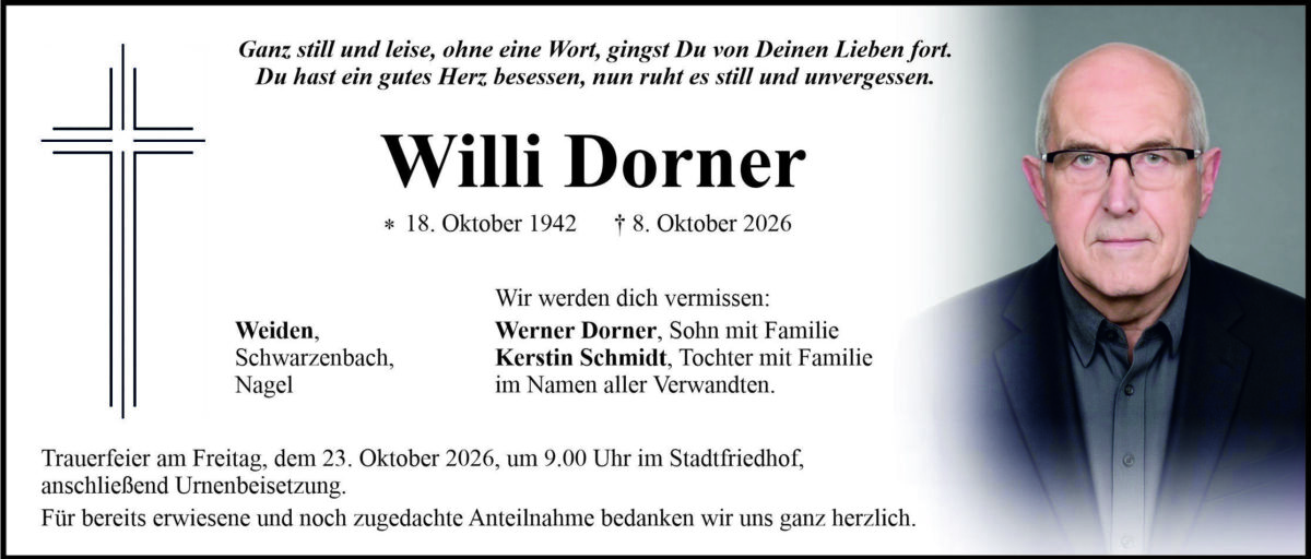 Traueranzeige Willi Dorner, Weiden