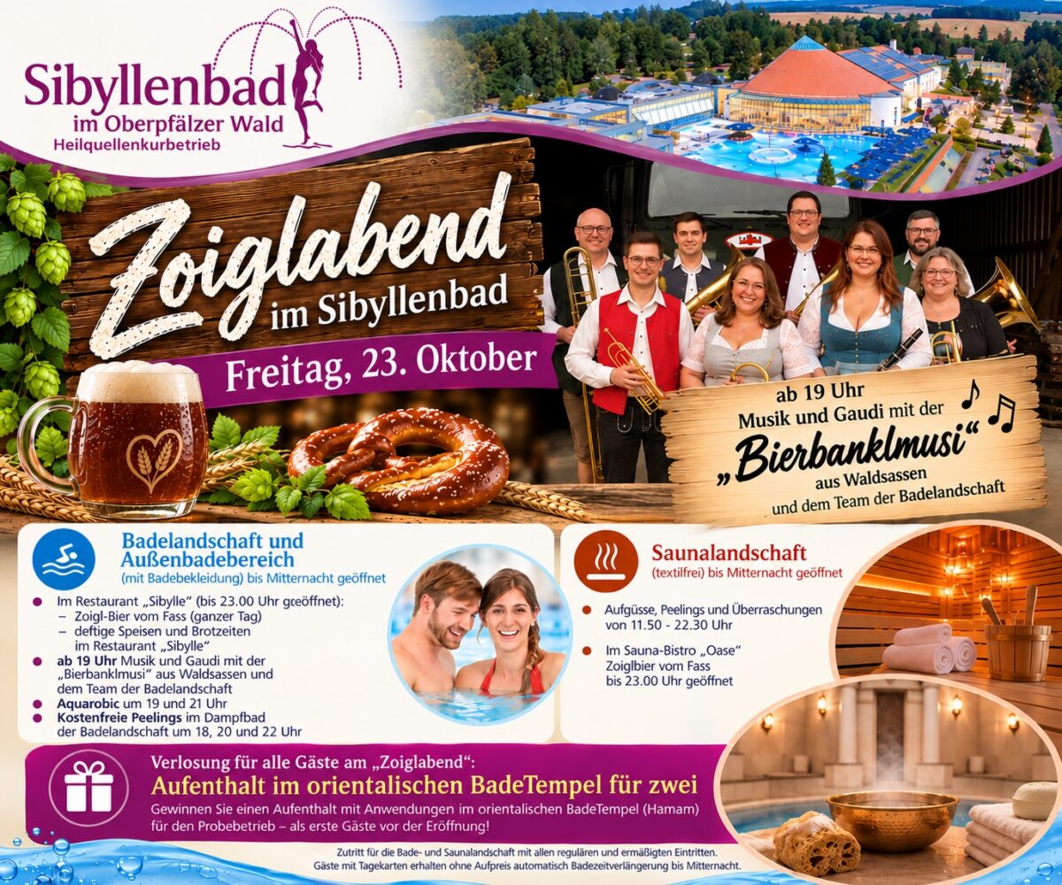 Zoiglabend am 23. Oktober im Sibyllenbad – Badespaß und zünftige Musik bis Mitternacht